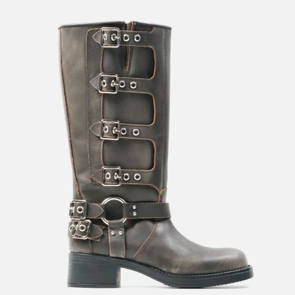 【予約販売】ROCKY-XA　バックルコンバットロングブーツ	BR/DIS　(heel5.0) ※お届け予定11月中旬ごろ - view 6