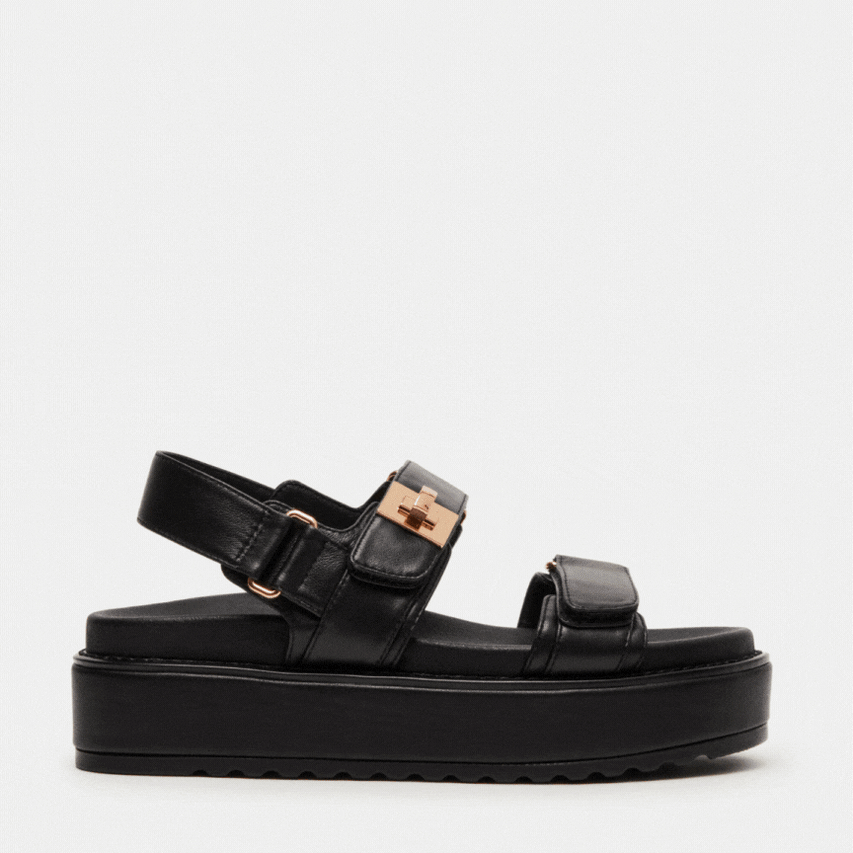 BIGMONA  ダブルベルトレザーサンダル  BLK/LEAT　(heel5.3)
