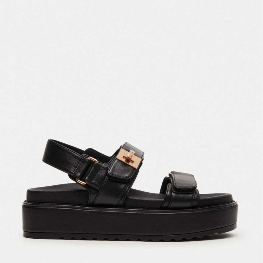 BIGMONA  ダブルベルトレザーサンダル  BLK/LEAT　(heel5.3)