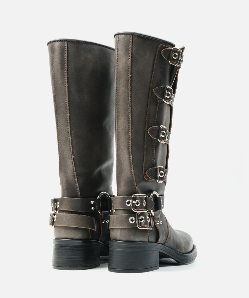 【予約販売】ROCKY-XA　バックルコンバットロングブーツ	BR/DIS　(heel5.0) ※お届け予定11月中旬ごろ - view 7