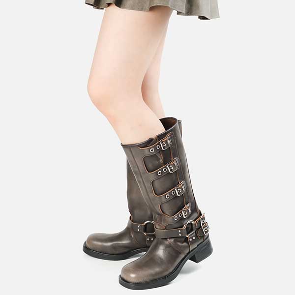 【予約販売】ROCKY-XA　バックルコンバットロングブーツ	BR/DIS　(heel5.0) ※お届け予定11月中旬ごろ - view 2