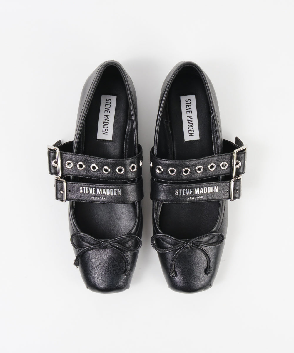 CEARA-XS　ダブルベルトメリージェーンパンプス　BLK/LEAT　(heel1.0)