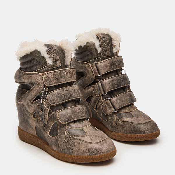MAVIS-F-XA　プラットフォームファー付きハイカットスニーカーブーツ　BR/DIST　(heel6.5)
