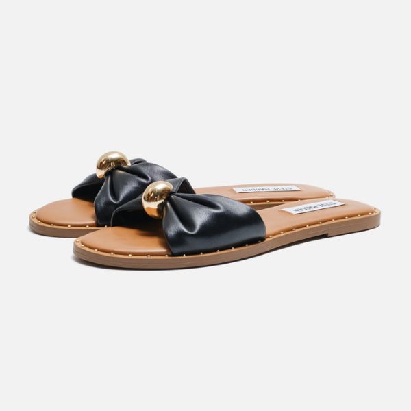 DISPY-CN-XS　ギャザーリボンフラットサンダル　BLK/LEAT　(heel1.0)