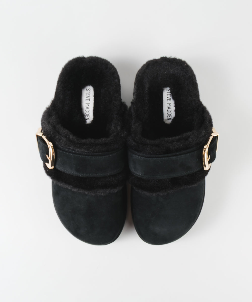 【予約販売】COZYUP-VA ファーバックルサボ  BLK　10月下旬ごろお届け　(heel2.5)