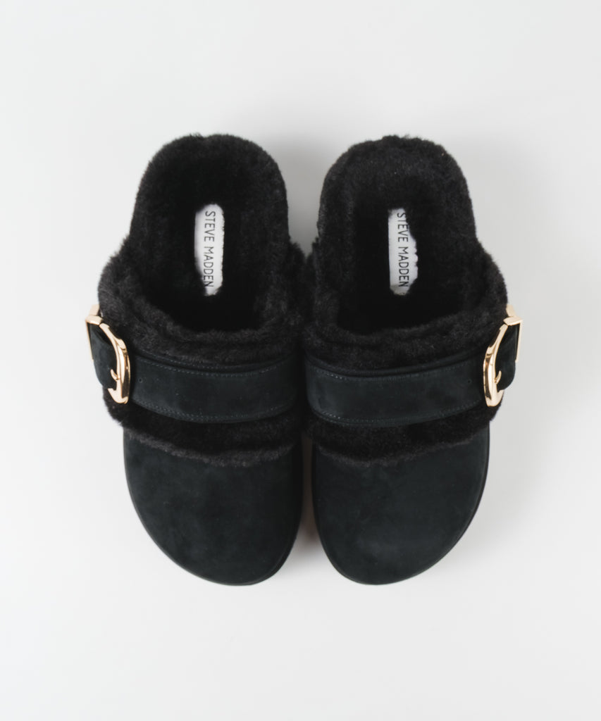【予約販売】COZYUP-VA ファーバックルサボ  BLK　10月下旬ごろお届け　(heel2.5)