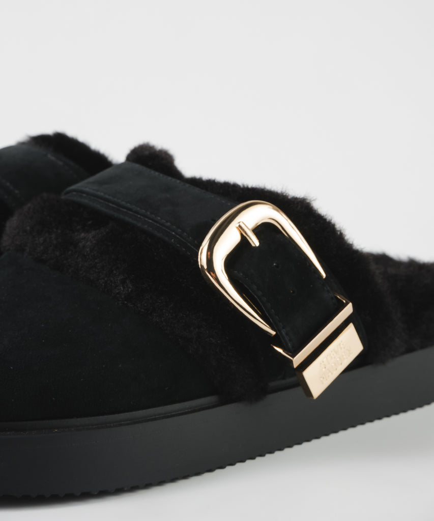 【予約販売】COZYUP-VA ファーバックルサボ  BLK　10月下旬ごろお届け　(heel2.5)