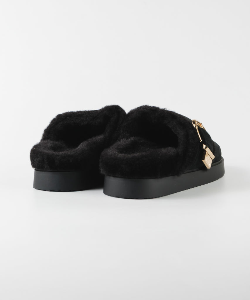 【予約販売】COZYUP-VA ファーバックルサボ  BLK　10月下旬ごろお届け　(heel2.5)