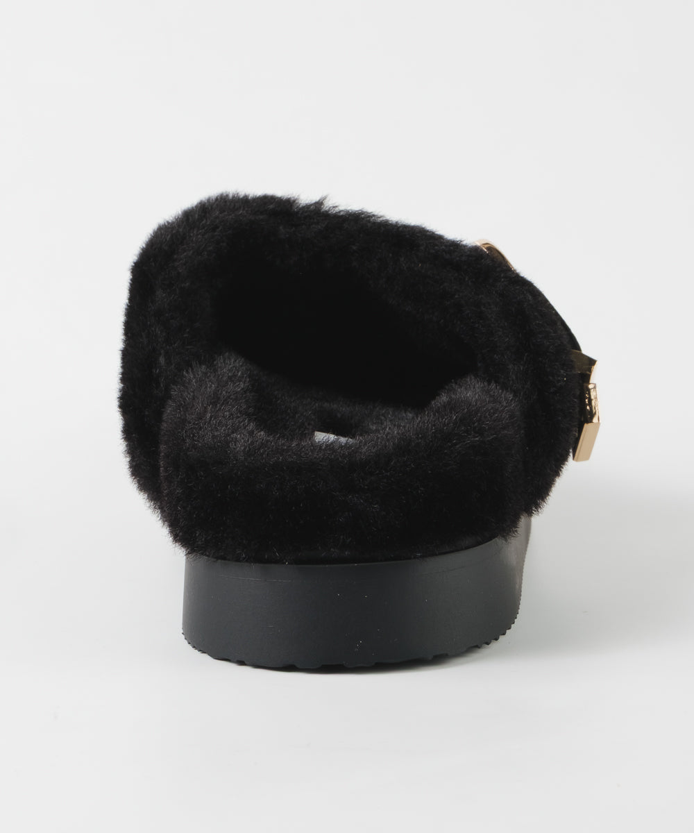 【予約販売】COZYUP-VA ファーバックルサボ  BLK　10月下旬ごろお届け　(heel2.5)