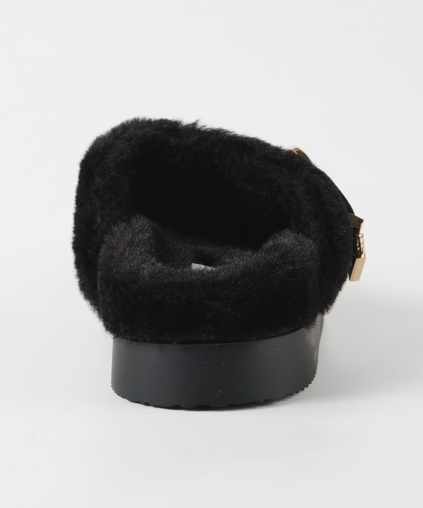 【予約販売】COZYUP-VA ファーバックルサボ  BLK　10月下旬ごろお届け　(heel2.5)