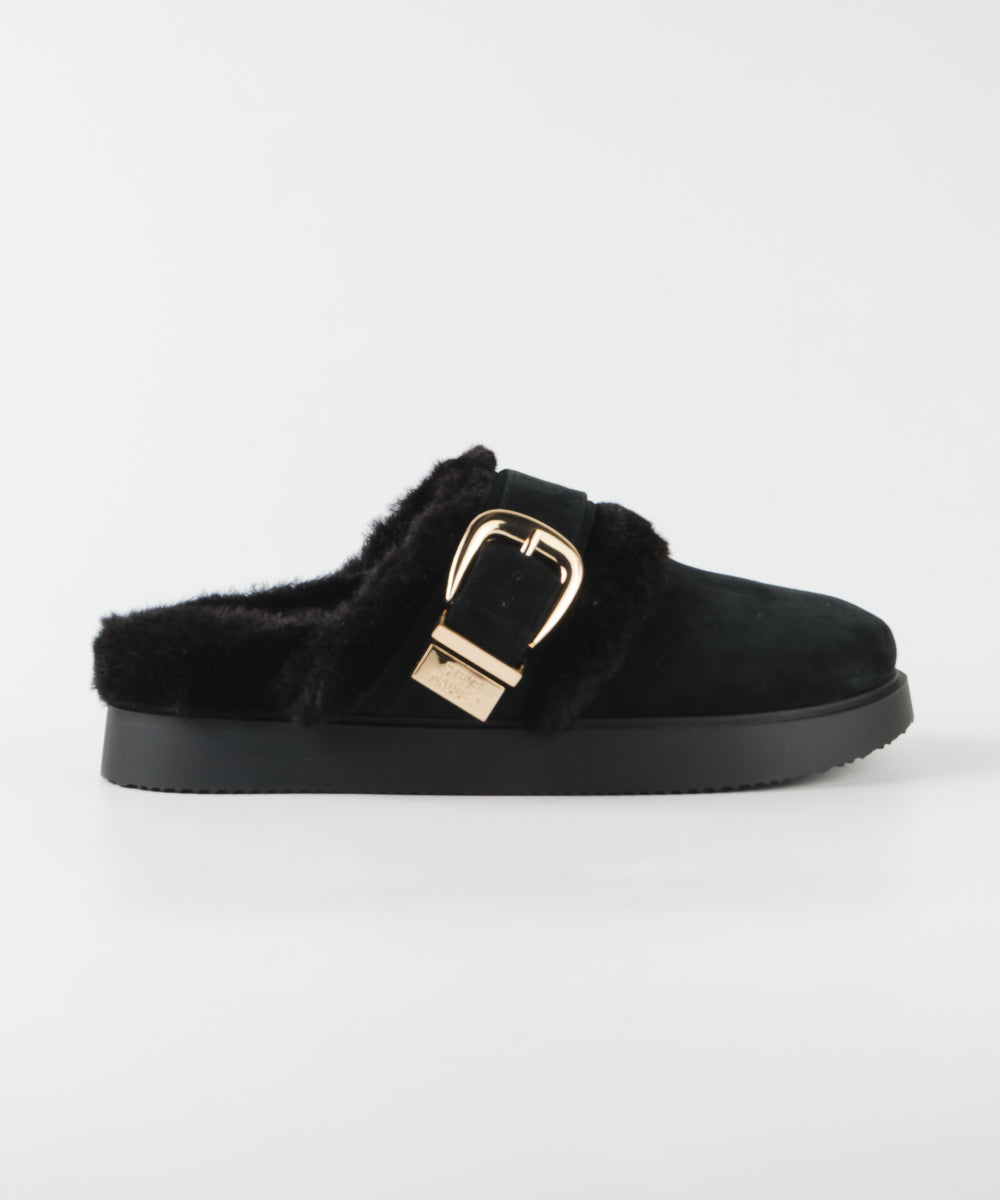 【予約販売】COZYUP-VA ファーバックルサボ  BLK　10月下旬ごろお届け　(heel2.5)