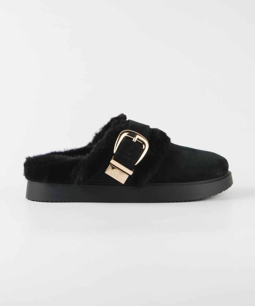 【予約販売】COZYUP-VA ファーバックルサボ  BLK　10月下旬ごろお届け　(heel2.5)