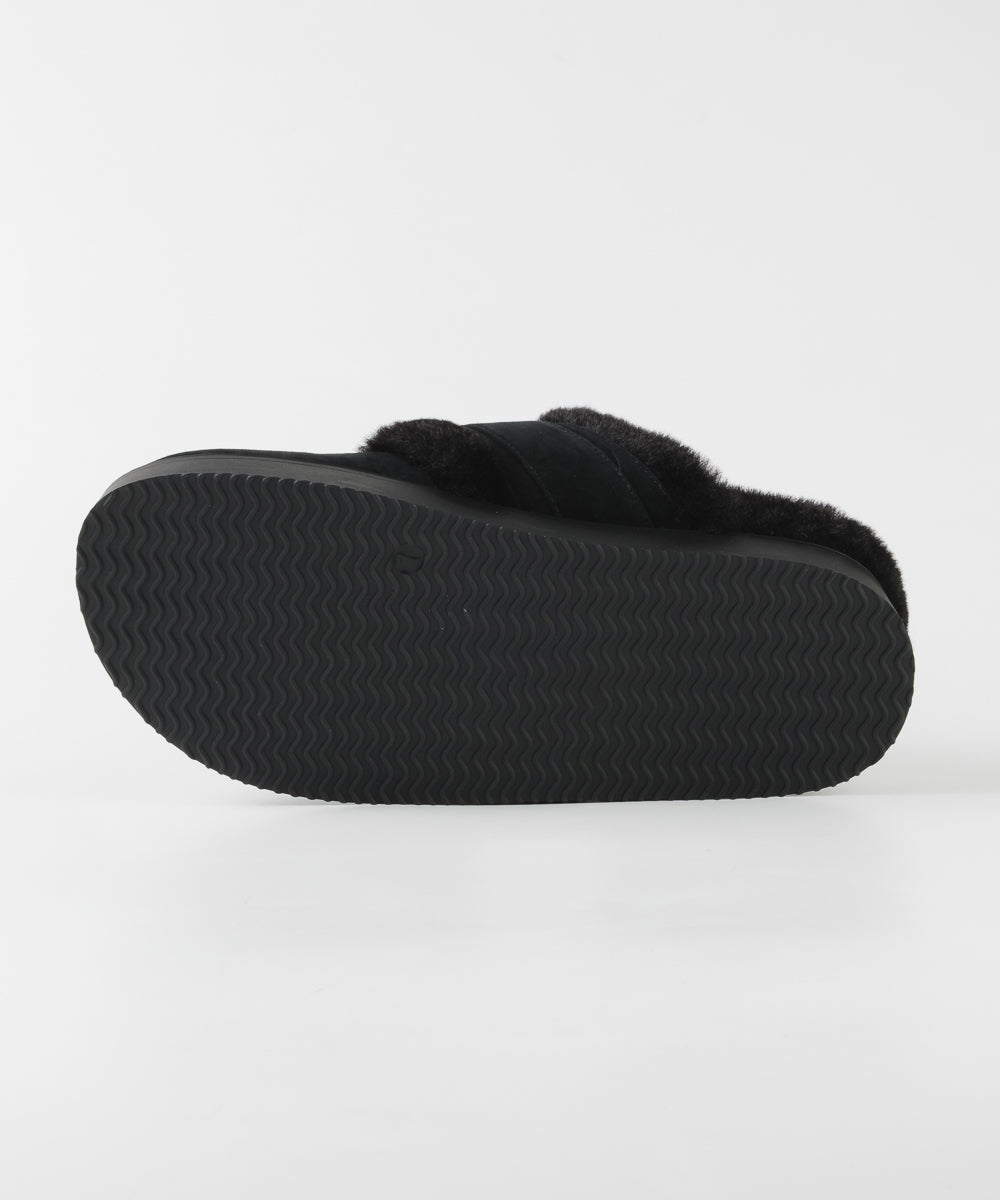 【予約販売】COZYUP-VA ファーバックルサボ  BLK　10月下旬ごろお届け　(heel2.5)
