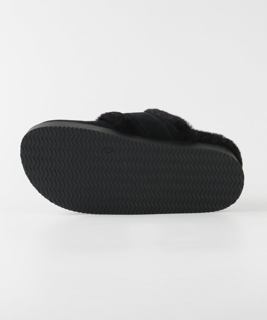 【予約販売】COZYUP-VA ファーバックルサボ  BLK　10月下旬ごろお届け　(heel2.5)
