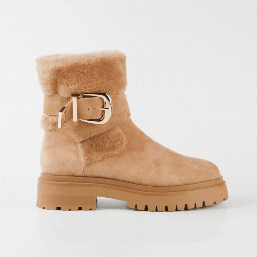 LODGE-VA　ファースエードショートブーツ　TAN/ｽｴｰﾄﾞ　(heel5.0)