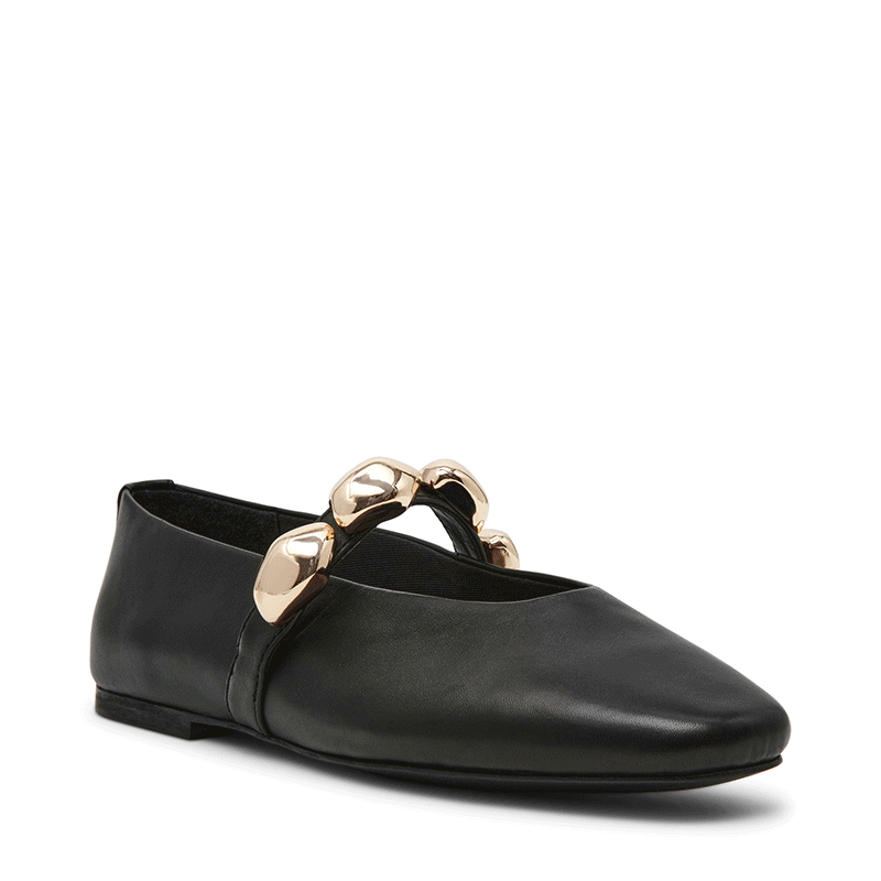 POPPIN-XS　ビジューフラットパンプス　BLK/LEAT　(heel1.0)