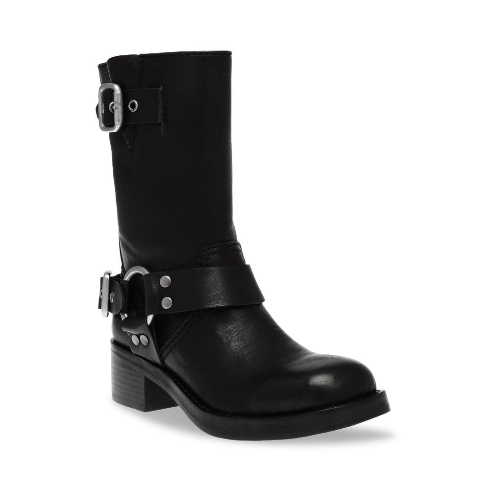 STEVE MADDEN EN-ROUTE-UA レザーバイカーブーツ BLACK ブーツ レディース　ブーツ