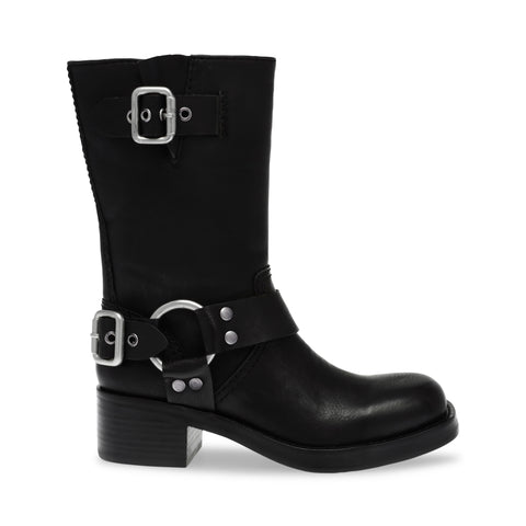 STEVE MADDEN EN-ROUTE-UA レザーバイカーブーツ BLACK ブーツ レディース　ブーツ