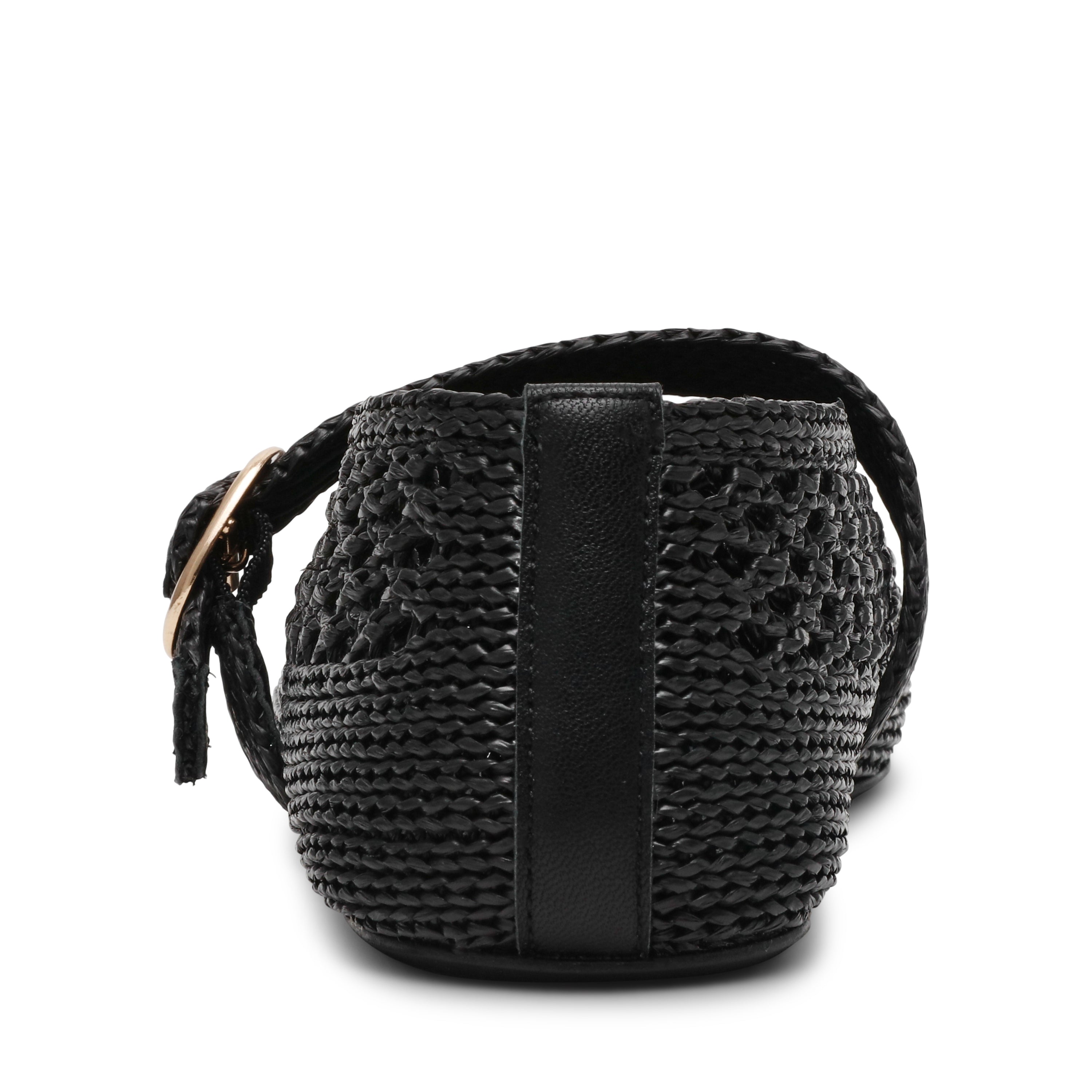 ALARA-XS　かぎ編み風メリージェーンフラットシューズ　BLK　(heel-)