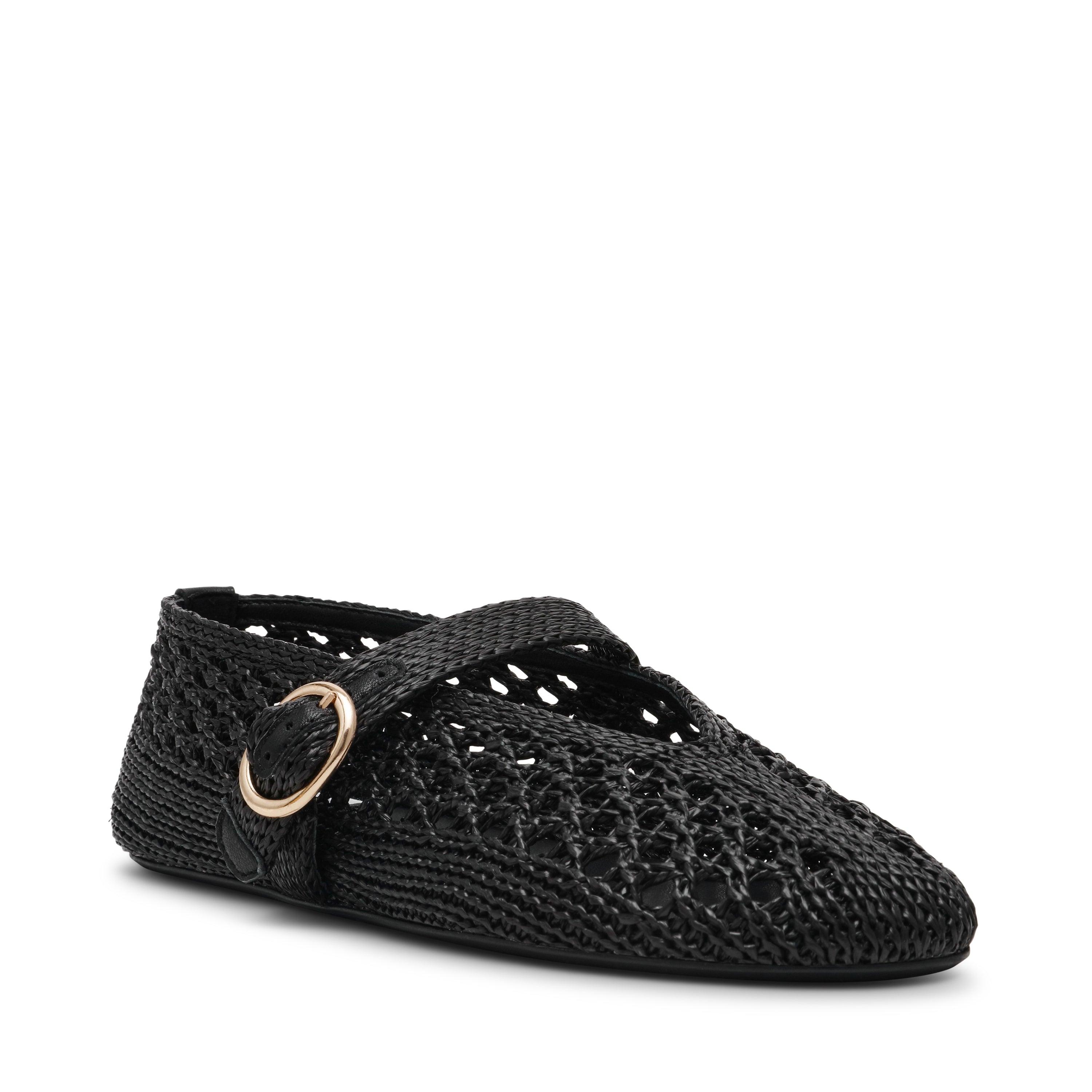 ALARA-XS　かぎ編み風メリージェーンフラットシューズ　BLK　(heel-)