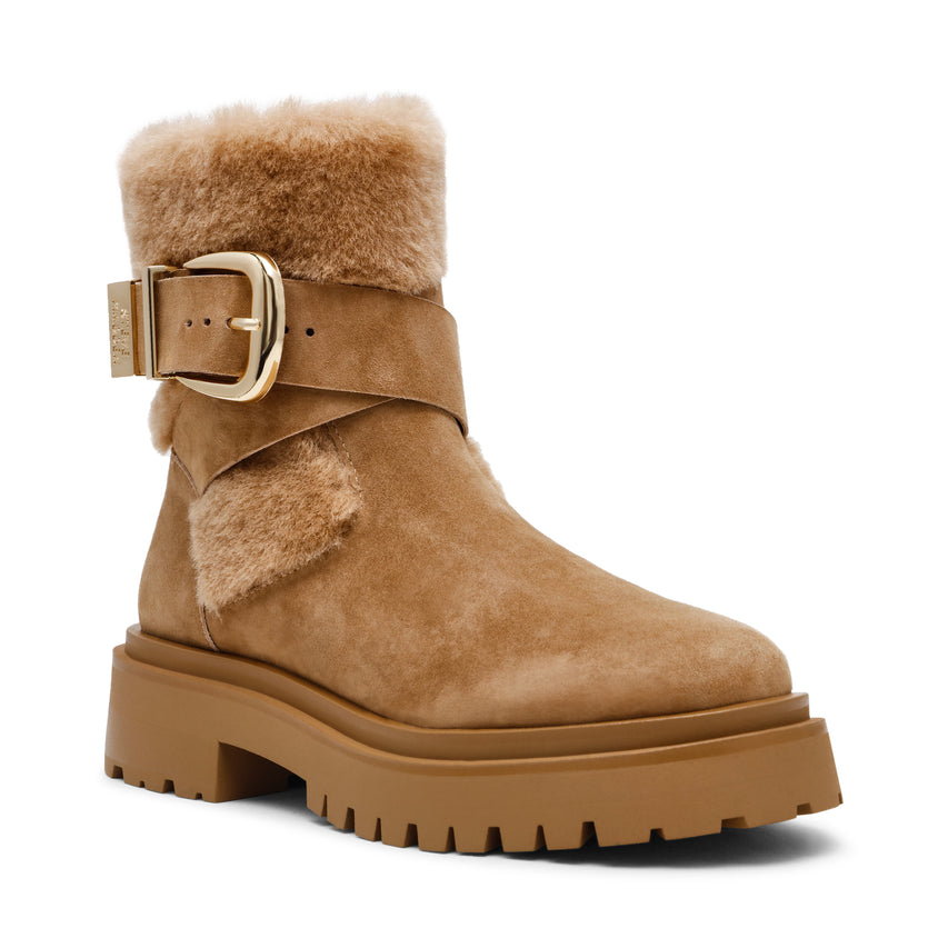 LODGE-VA　ファースエードショートブーツ　TAN/ｽｴｰﾄﾞ　(heel5.0)