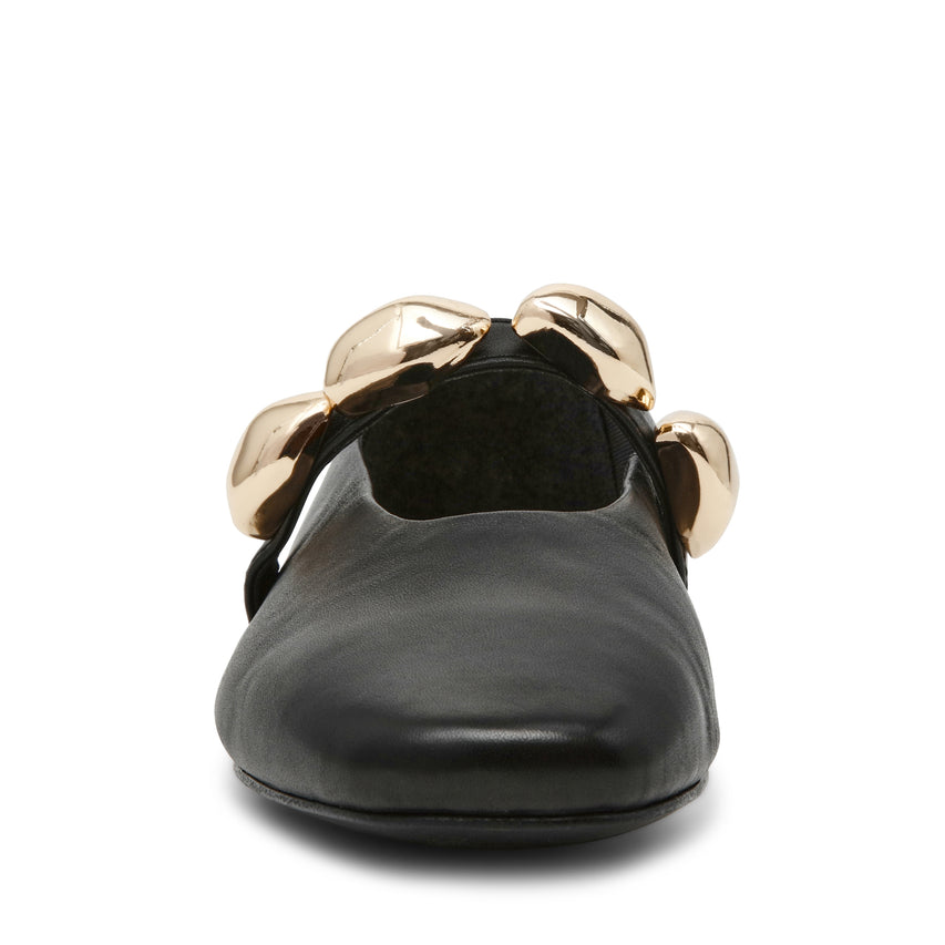 POPPIN-XS　ビジューフラットパンプス　BLK/LEAT　(heel1.0)